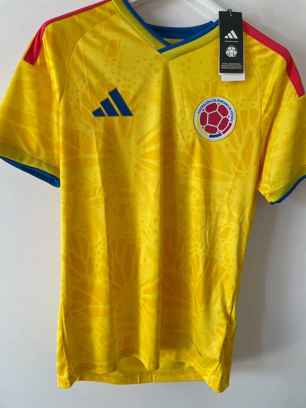 adidas Yellow Colombia National Team Soccer Jersey with Blue and Red Accents